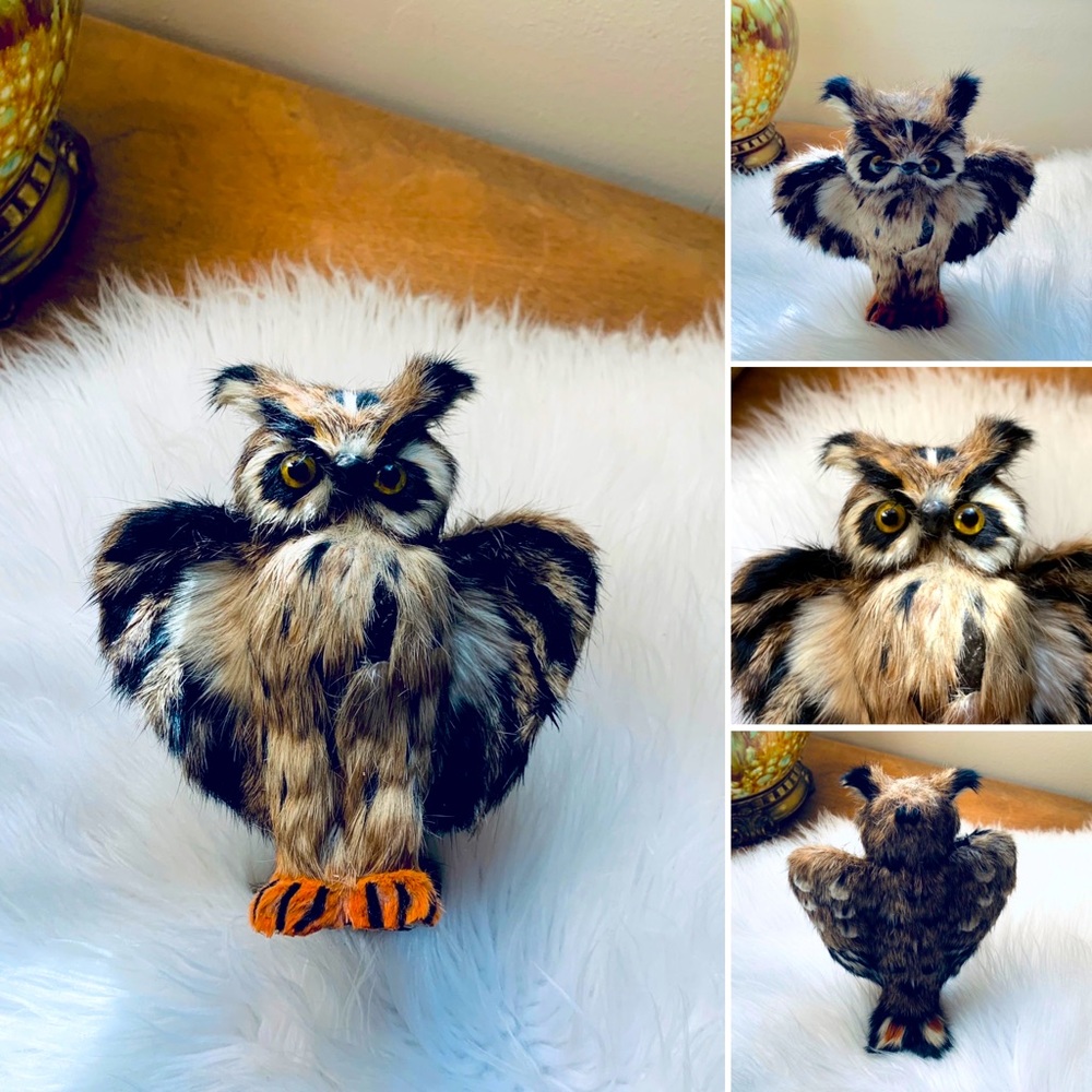 🦋2/$10 3/$15 4/$18 5/$20 Vintage Fur Owl Statue